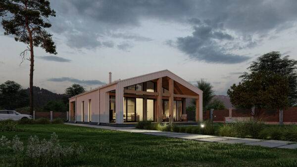 One-story house made of SIP panels, 134 sq.m